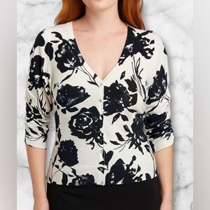NWT INC International Concepts Sequin Floral Ruched Sleeve Cardigan Size XL